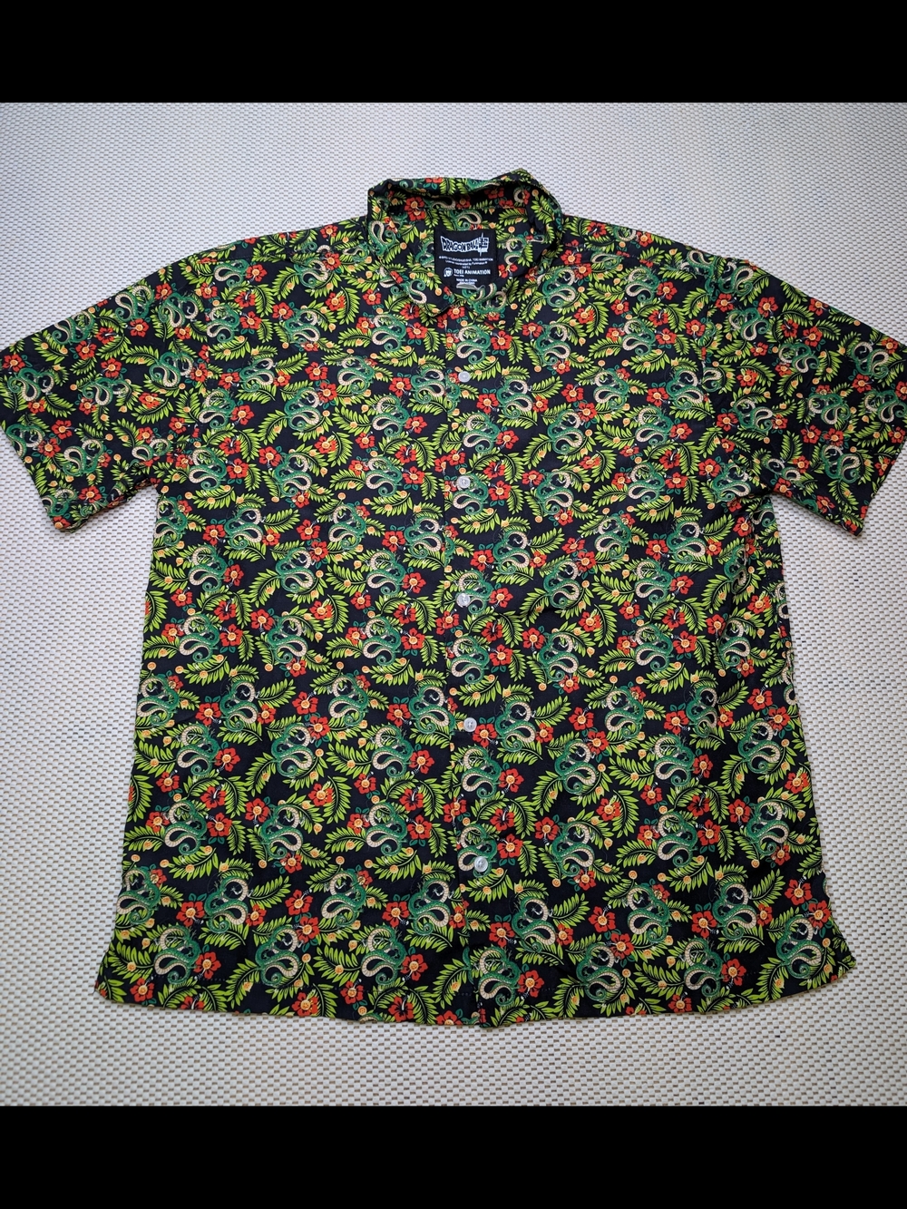 Dragon Ball Z Men's M Green Anime Dragon Toei Button Up Hawaiian Shirt